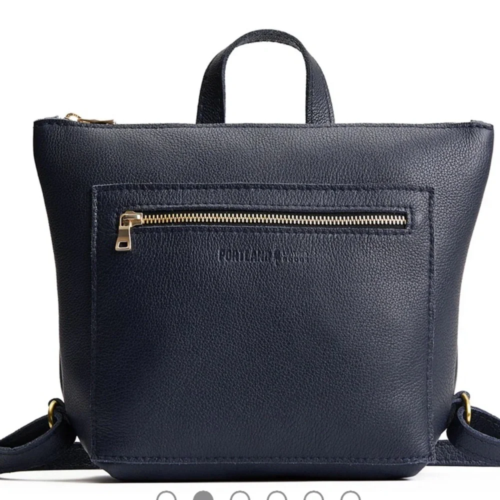 Portland Leather Navy Blue Pebbled Leather Backpack with Gold Hardware